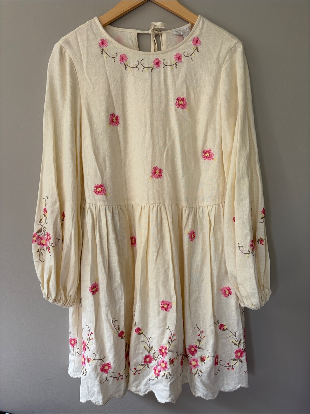 Caroline Constas Linen Embroidered Floral Dress Small NWT Cottagecore Boho
